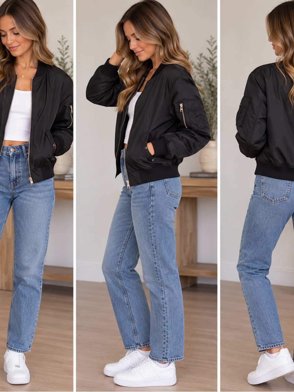 H&M Black Satin Bomber Jacket Size 2 Gold Zip